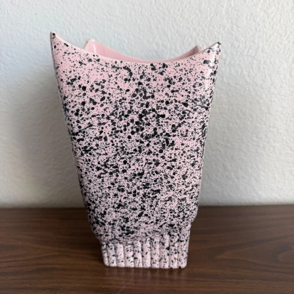 Vintage Stanfordware MCM Speckled Confetti Pink USA Pottery Vase 9.5